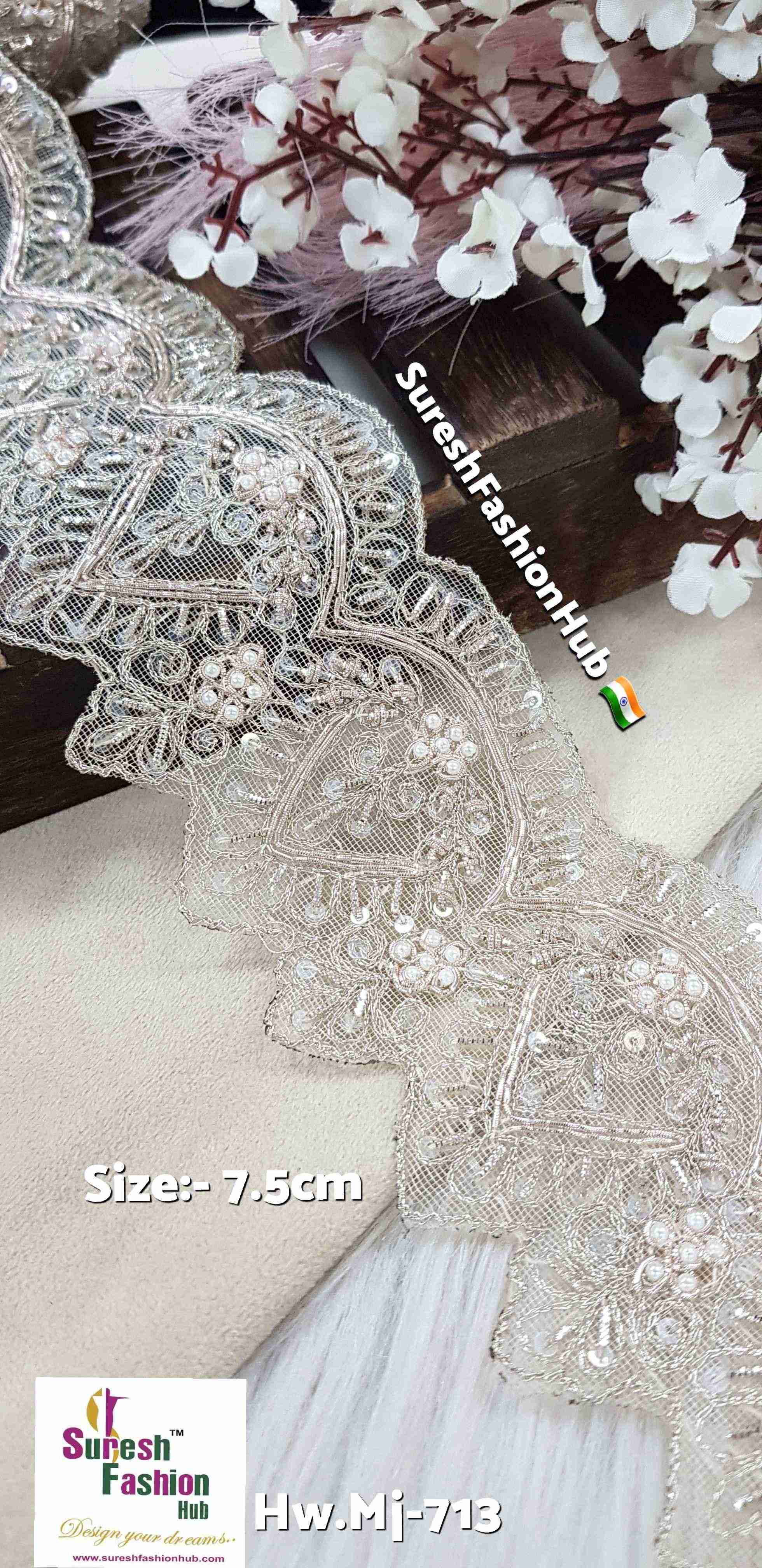 Elegant Water Zardosi Scallop Lace