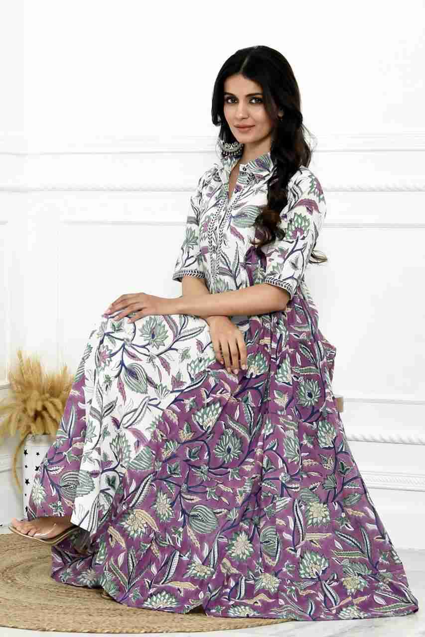 Naksh Purple And White Side tiered Kurta/Dress
