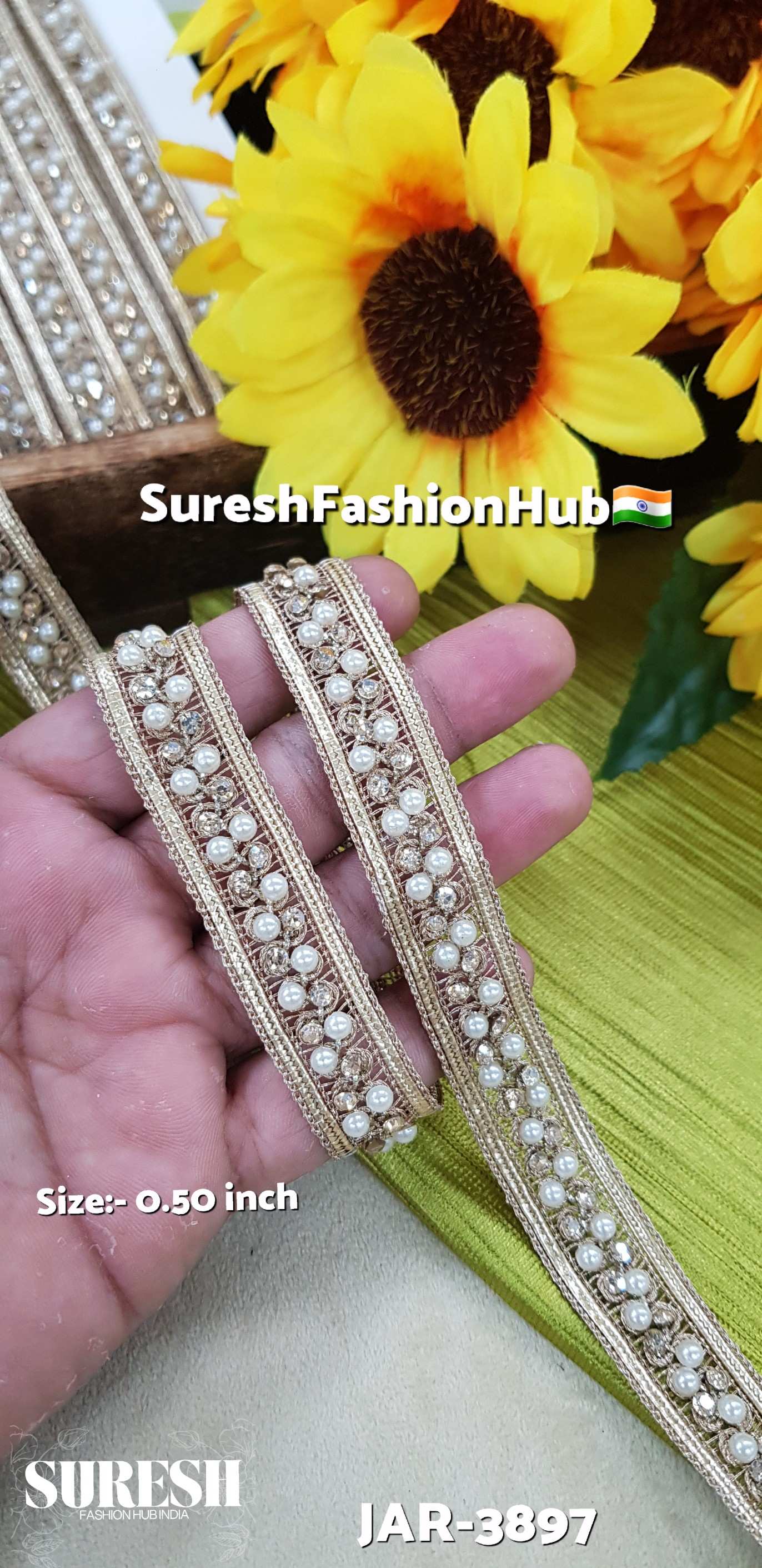 Pearl Diamond Embellished Jhalar Machine Lace