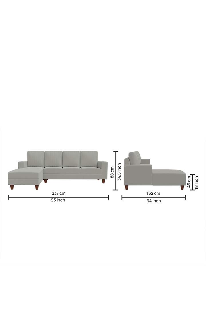 neudot Roman RHS Sectional Sofa for Living Room |6 Person Sofa|Premium Fabric with Cushioned Armrest | Solid Wood Frame|6 Seater in Light Grey Color