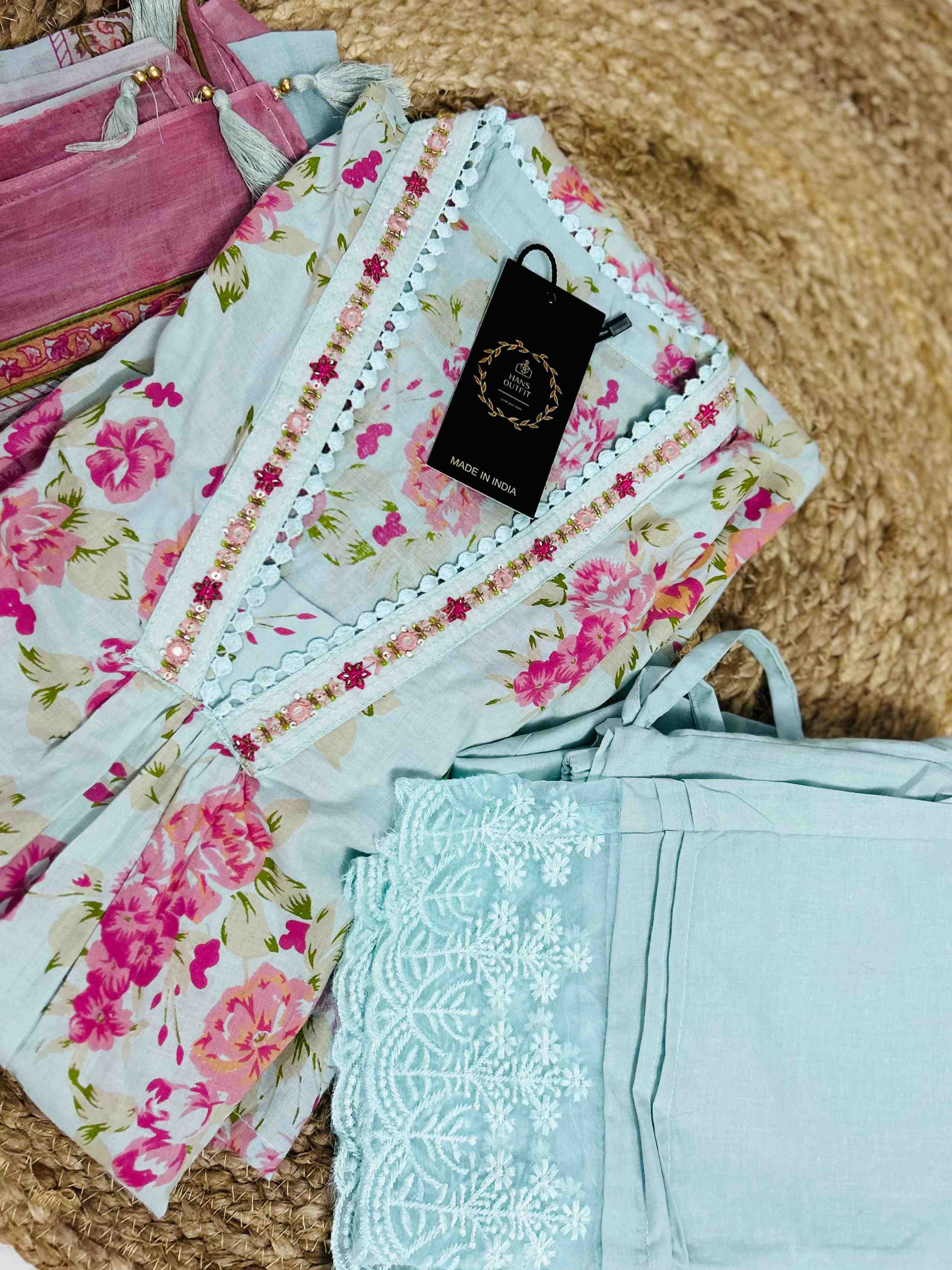 Royal mist flora kurta set with dupatta (pure cotton)