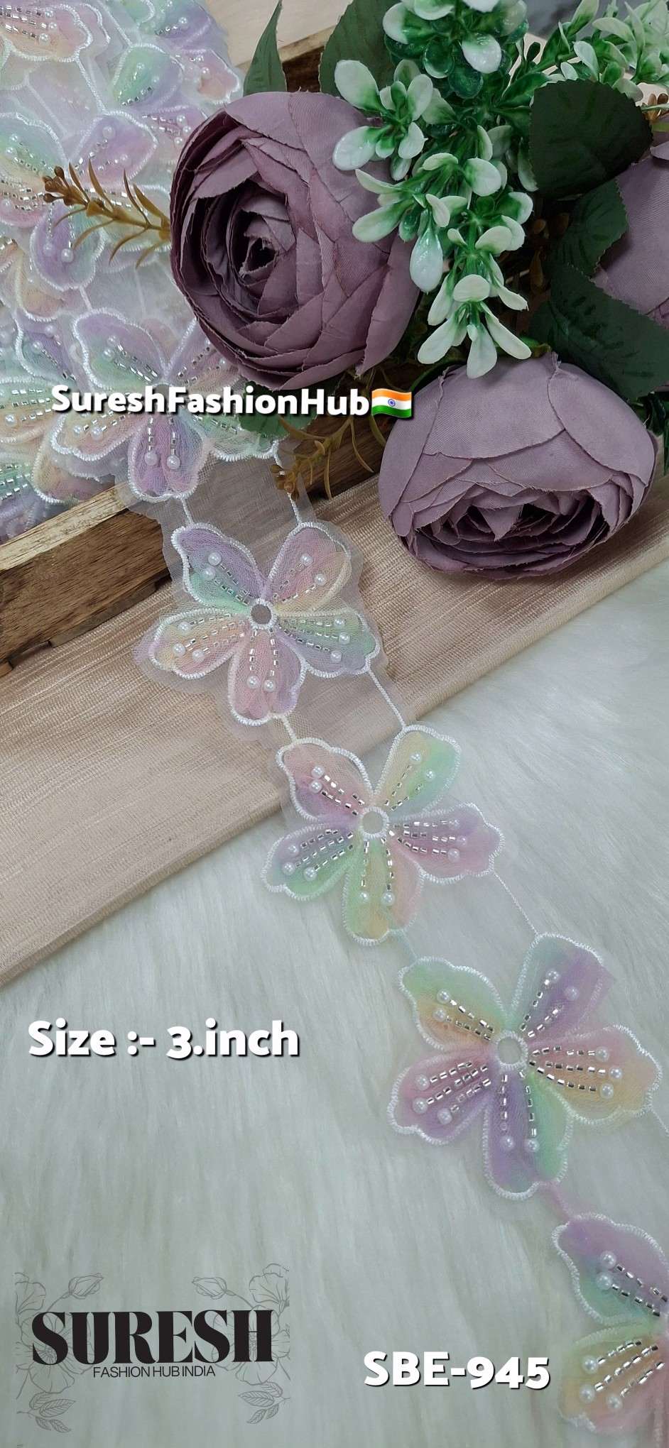 Petal Pearl Bloom Imported Organza Lace – SBE-945