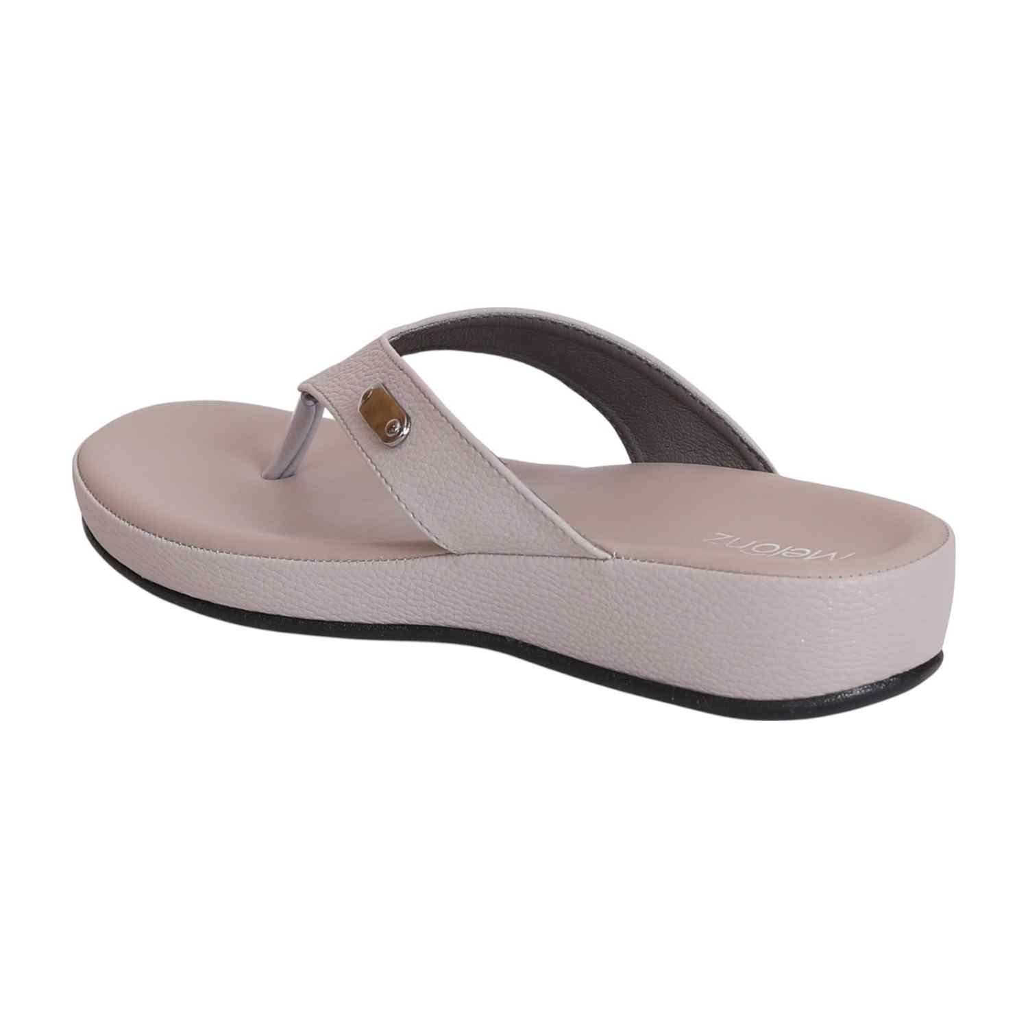 Women Gunmetal Thong Wedge Sandals