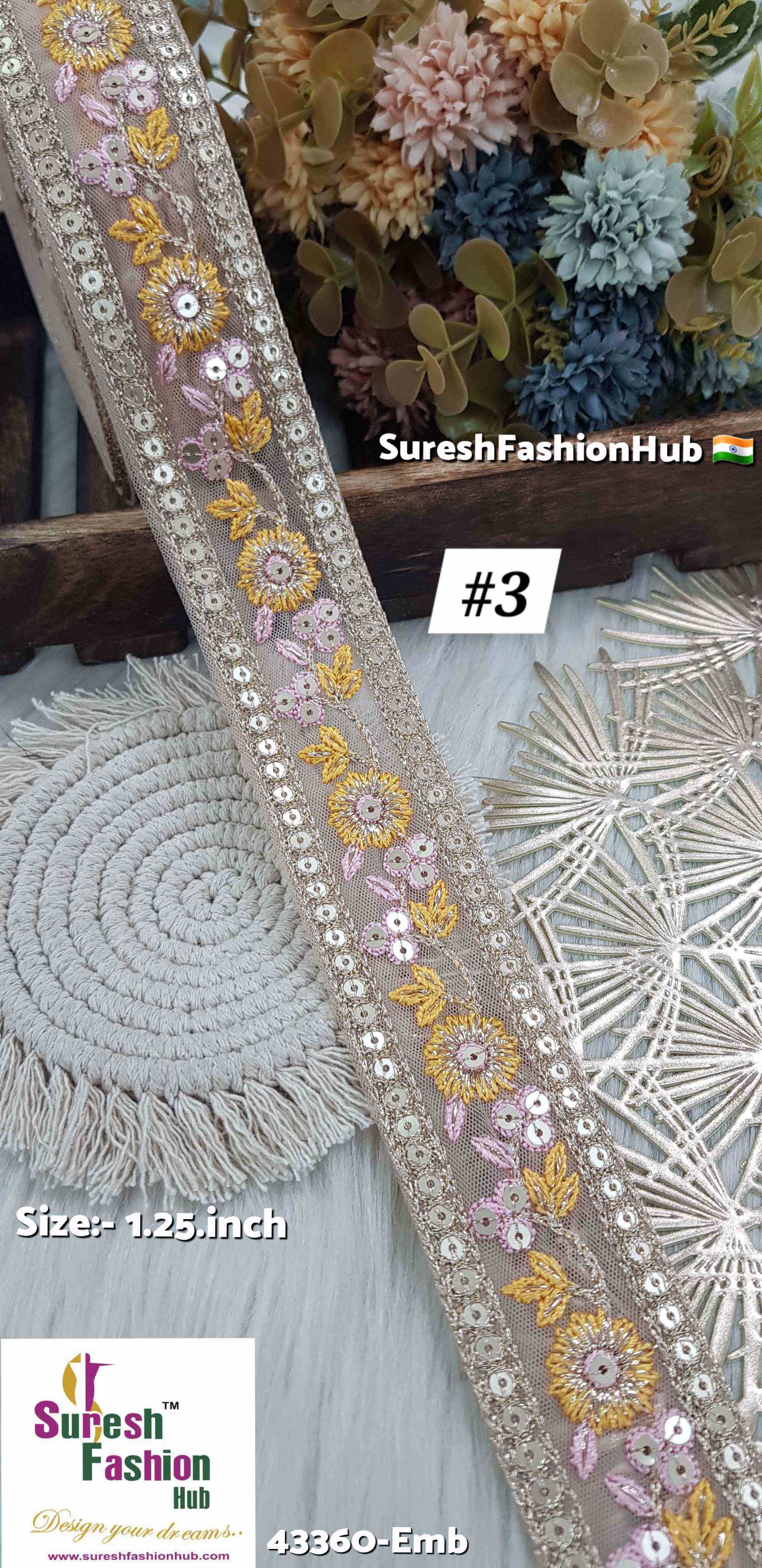 Multicolor Floral Embroidery Border