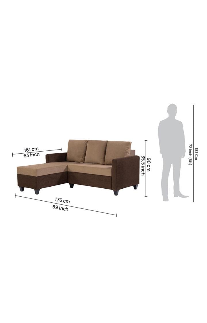 neudot Saya RHS Sectional Sofa for Living Room |4 Person Sofa| Premium Fabric with Cushioned Armrest | 12 Months Warranty| Solid Wood Frame| 4 Seater in Saya Duo Brown Color DIY(Do-It-Yourself)