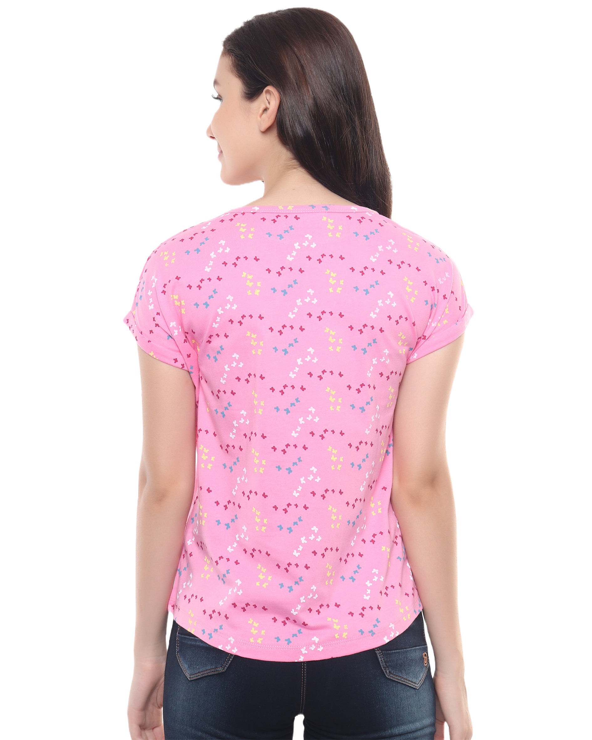 Pink Printed Cotton T Shirt