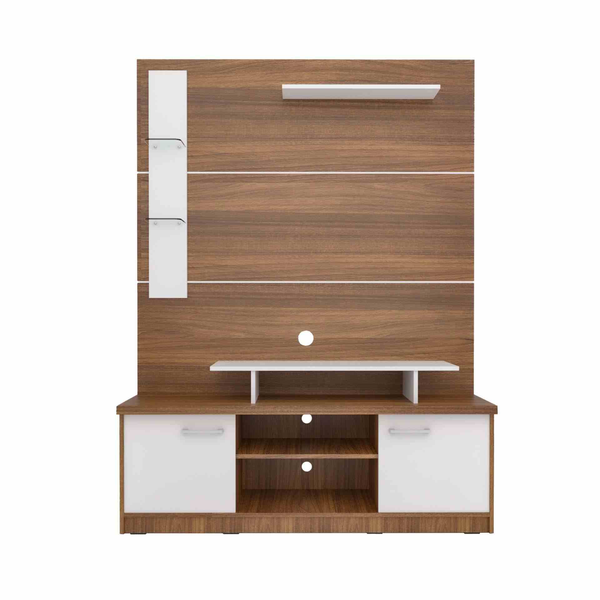 NEUDOT BRIT Engineered Wood TV Entertainment Unit Teak - Brown|TV Unit for Living Room | TV Cabinet with 2 Door & Open Shelf Storage| | 1 Year Warranty|