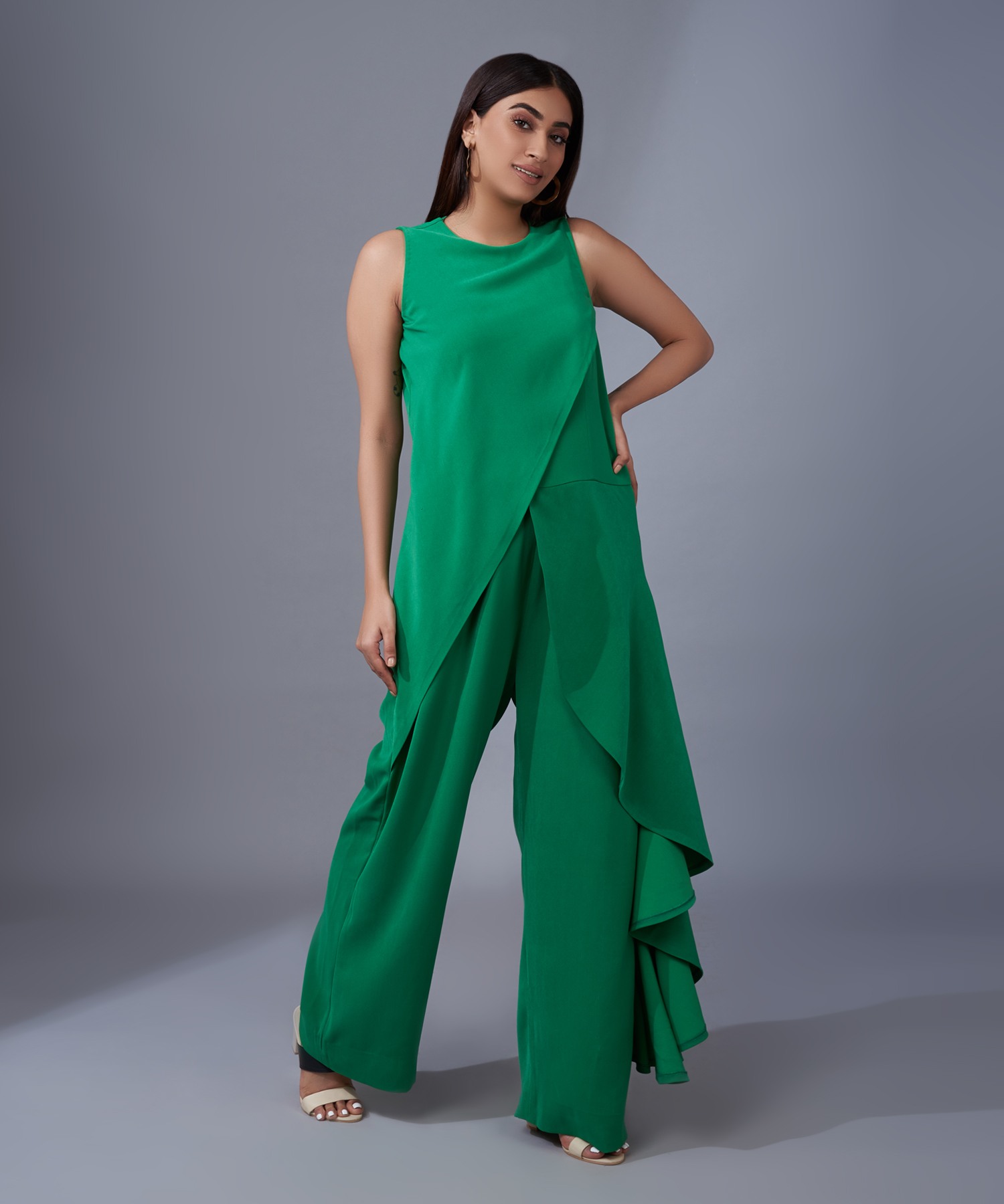 Crew Solid Green Overlap Jumpsuit