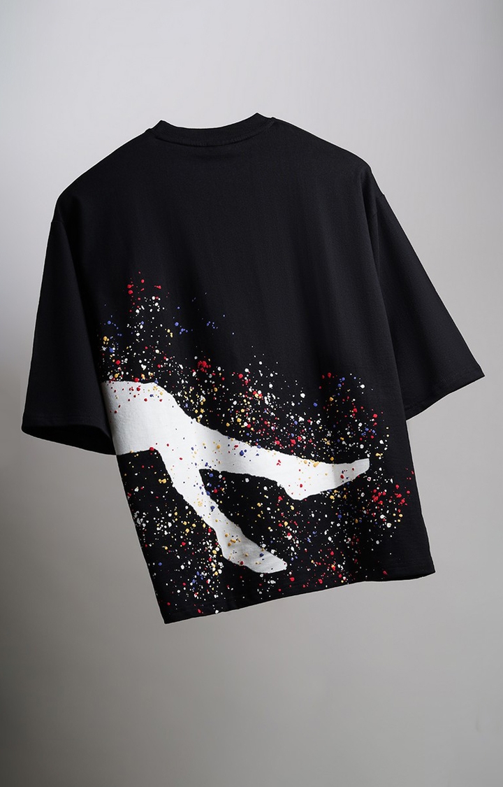 Unisex J Soul Black Printed Oversized T-Shirt