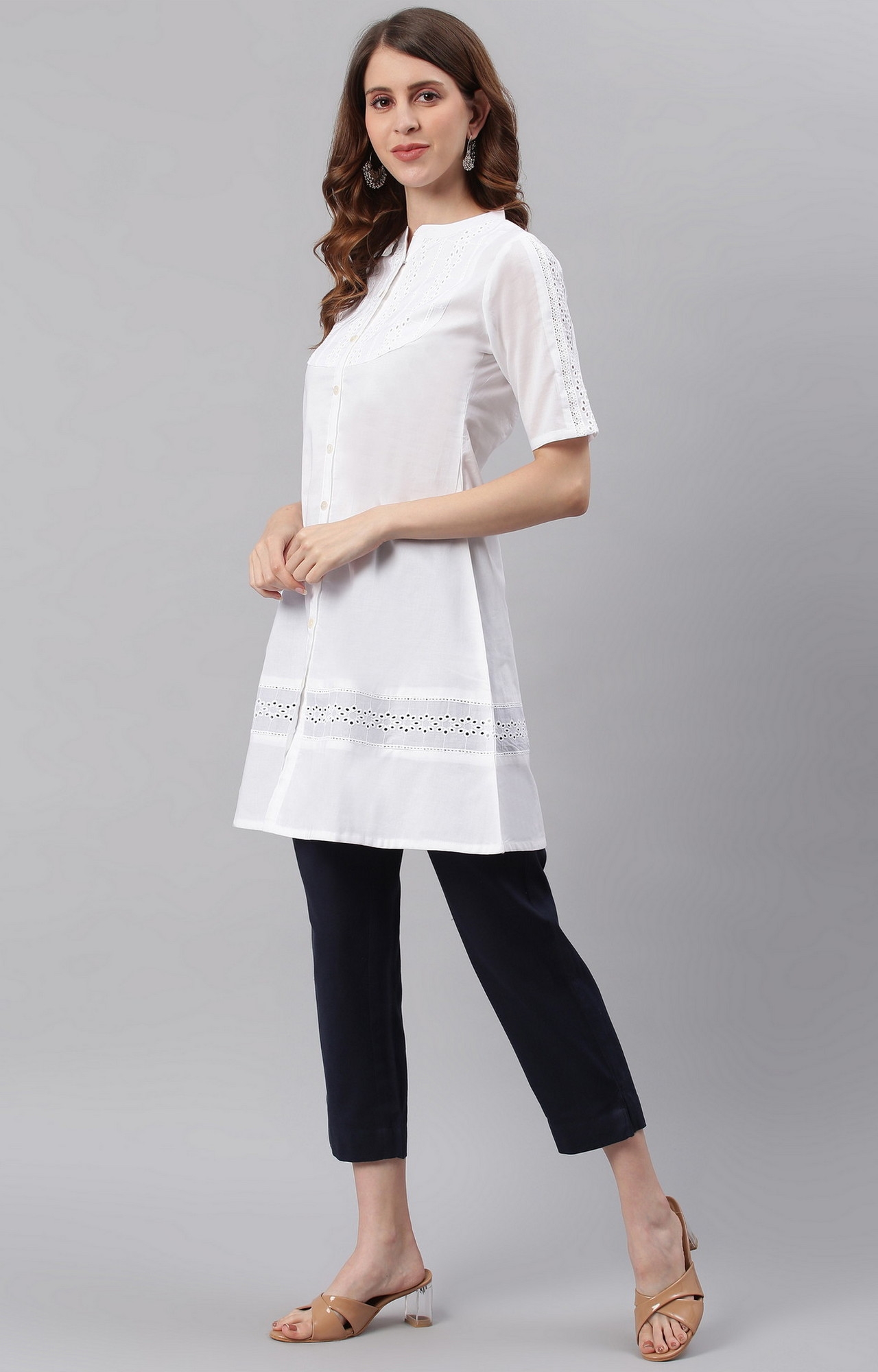 Janasya | Janasya Women's White Cotton Tunic 2