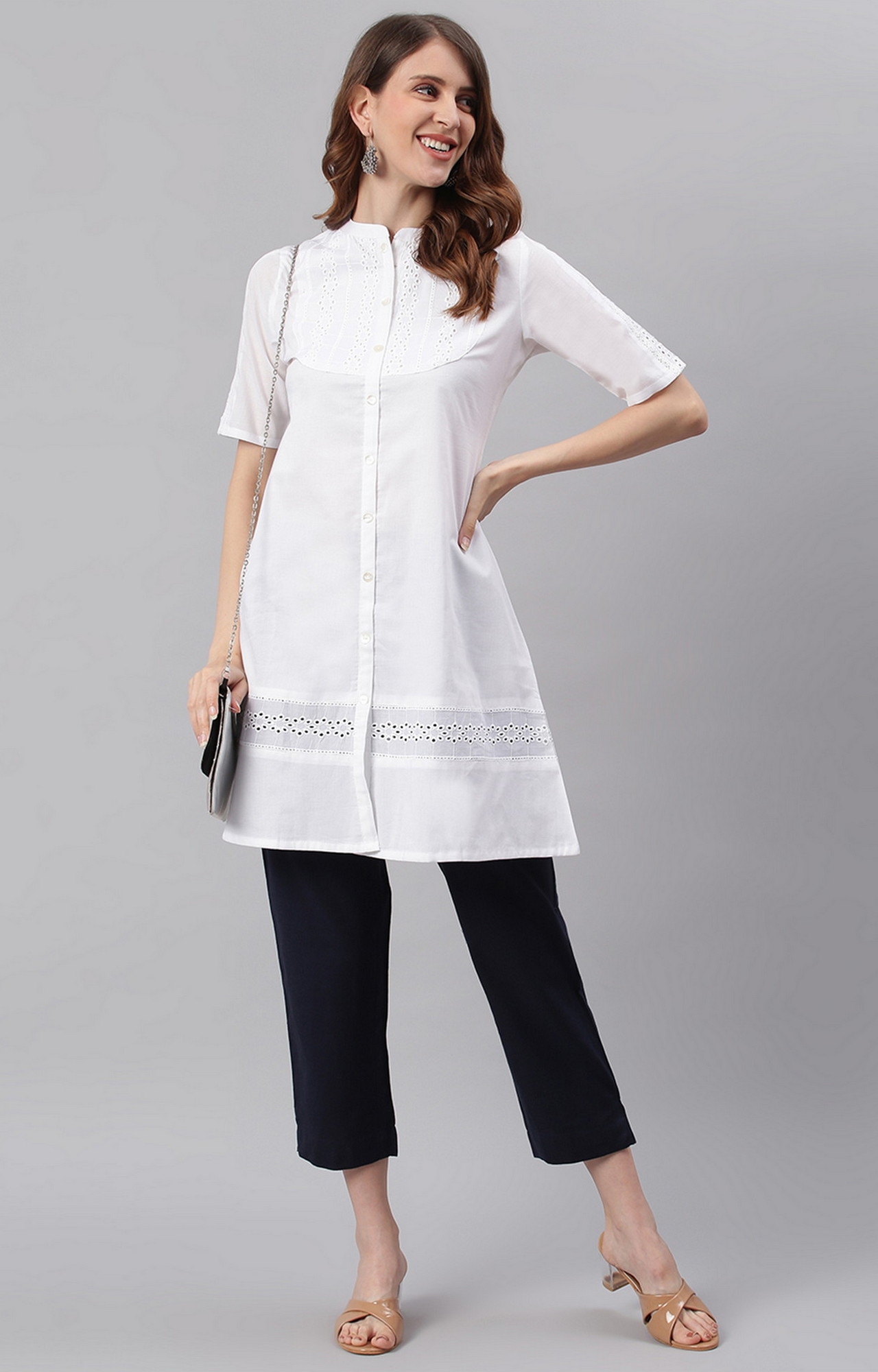 Janasya | Janasya Women's White Cotton Tunic 0