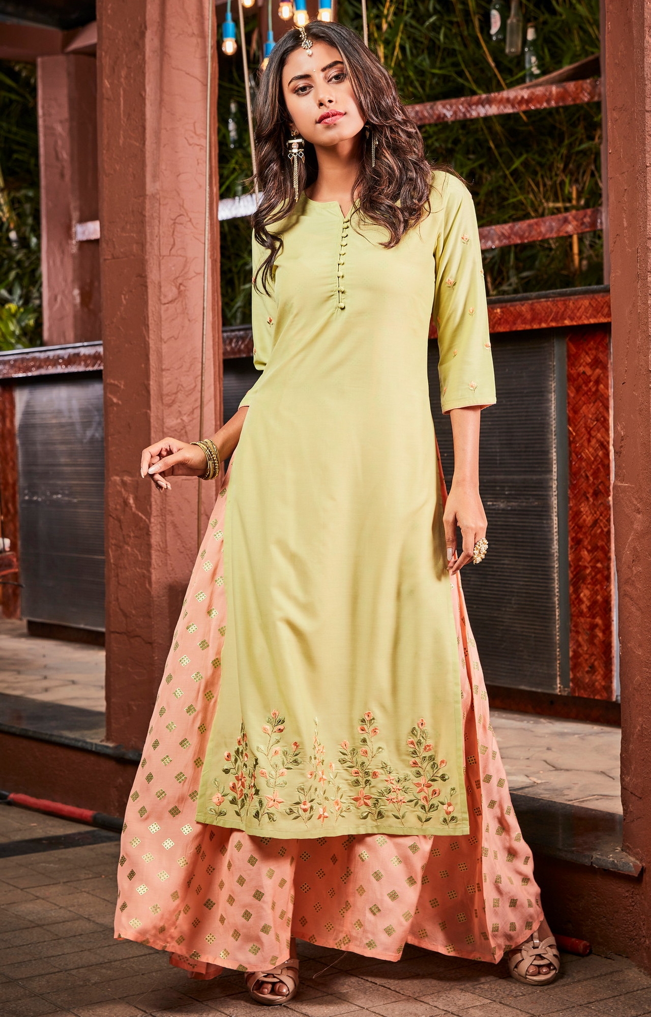 Janasya | Janasya Women's Light Green Poly Muslin Ethnic Dress  1