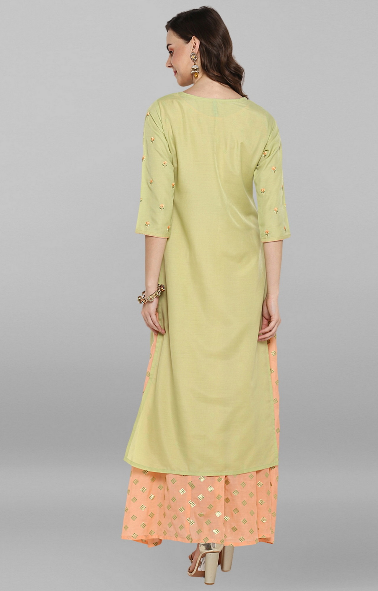 Janasya | Janasya Women's Light Green Poly Muslin Ethnic Dress  4