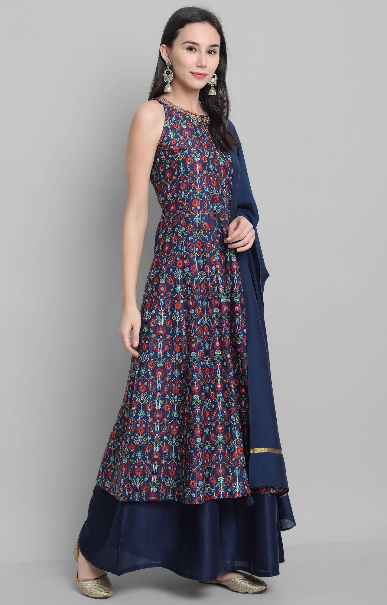 Blue Embroidered Palazzo, Kurta & Dupatta