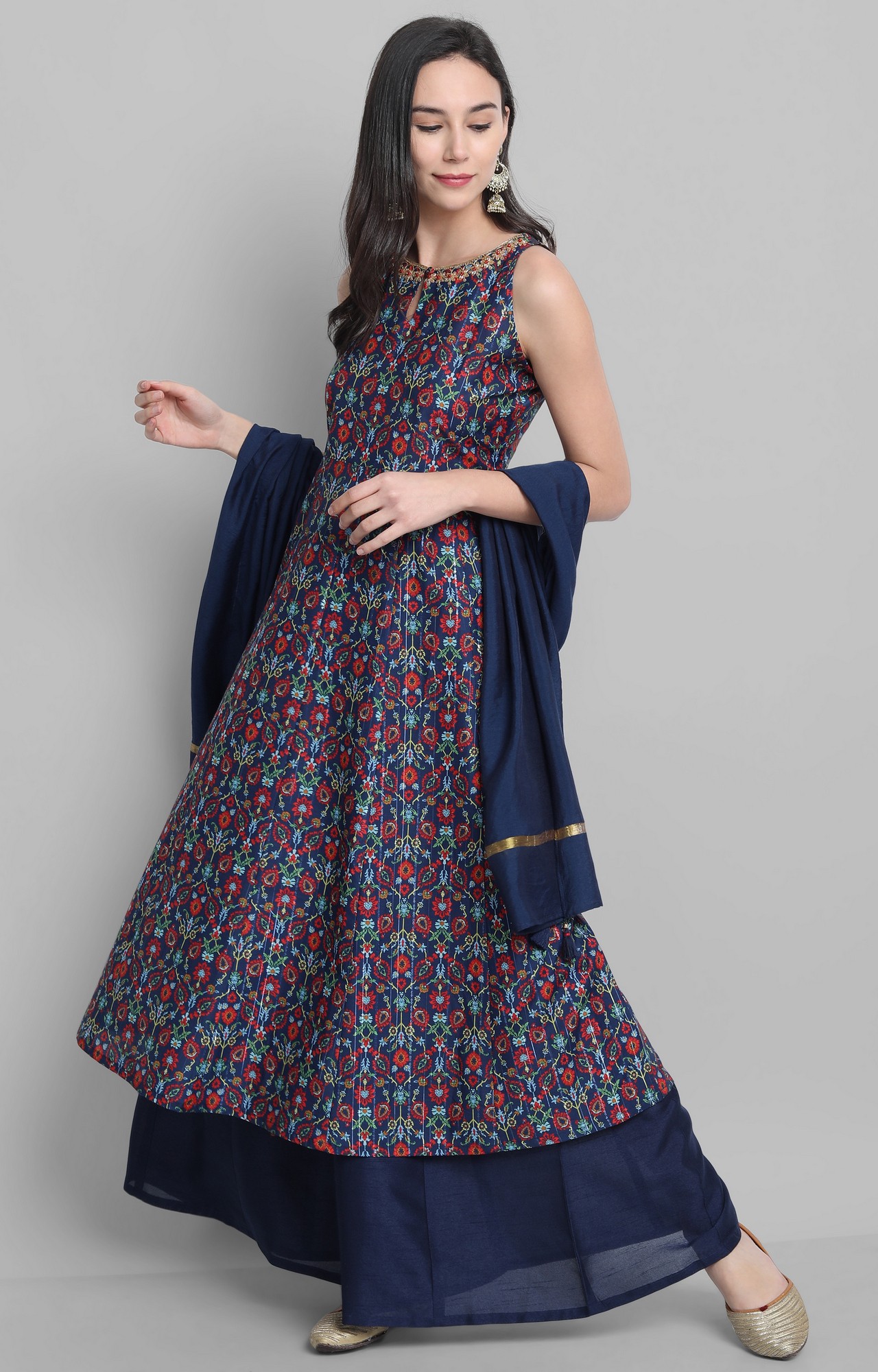 Blue Embroidered Palazzo, Kurta & Dupatta