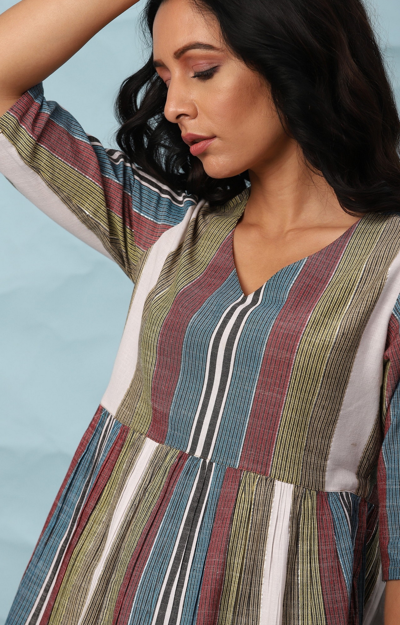 Janasya | Janasya Women's Multi-Coloured Striped Cotton Top 5