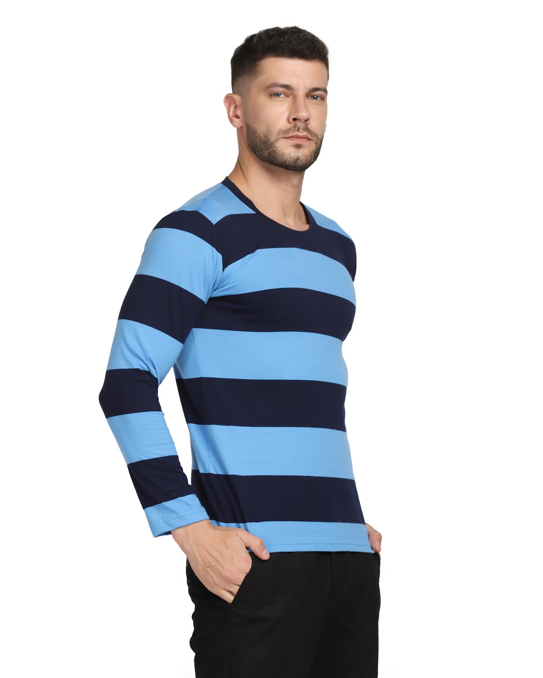 Blue Striped Full Sleeve T-Shirt