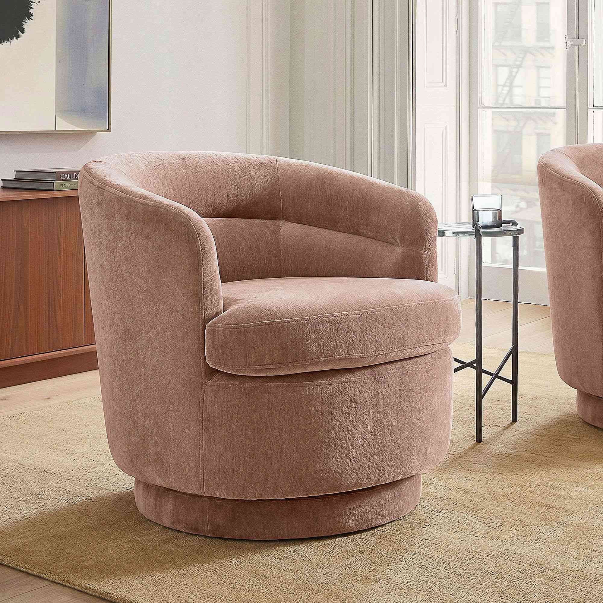 Viv Swivel Chair, Performance Modern Chenille, Rosewood
