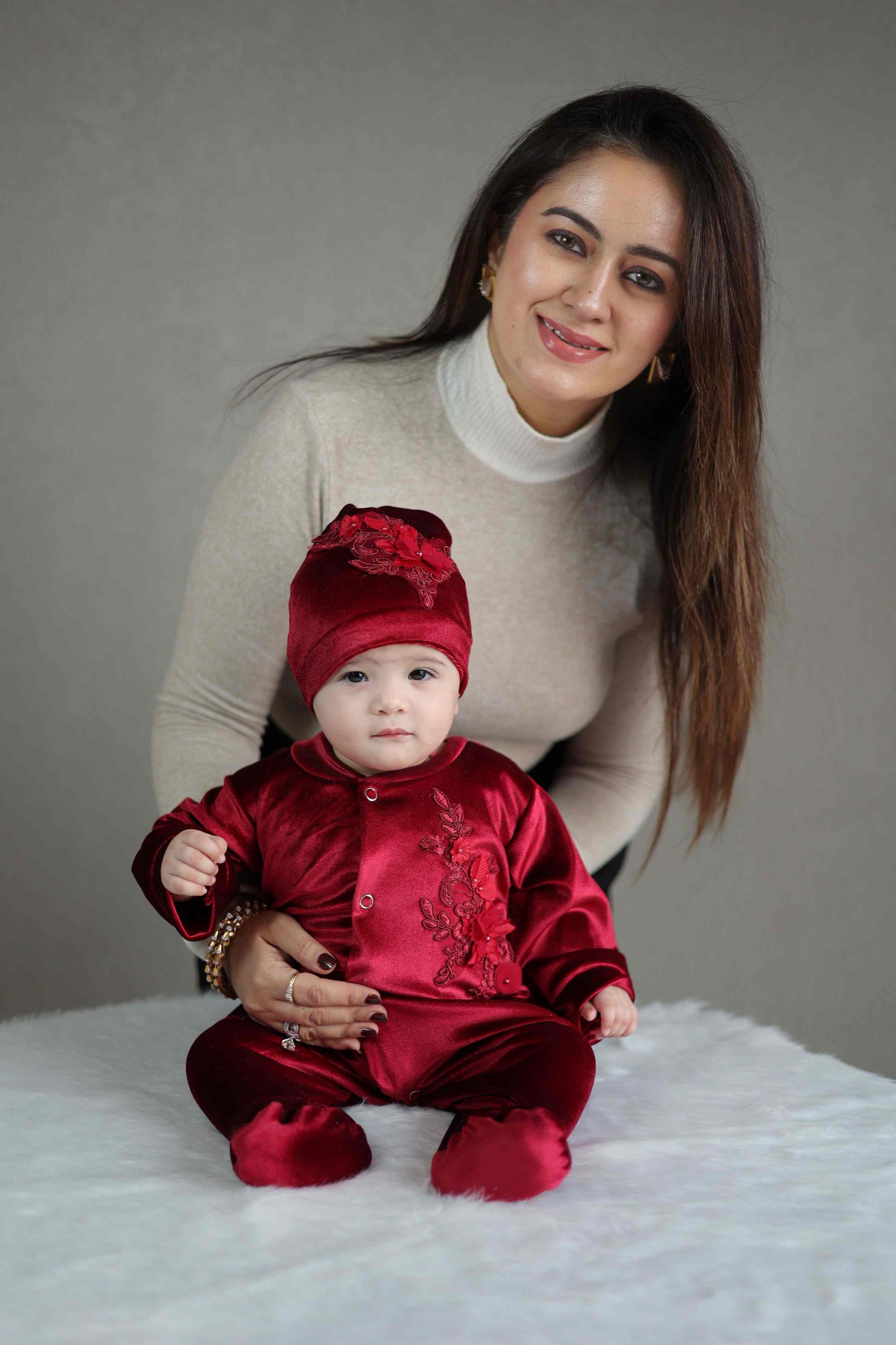 Scarlet Bloom Velvet Baby Set