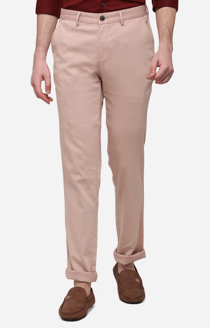 JadeBlue | Men's Pink Cotton Blend Solid Formal Trousers 0