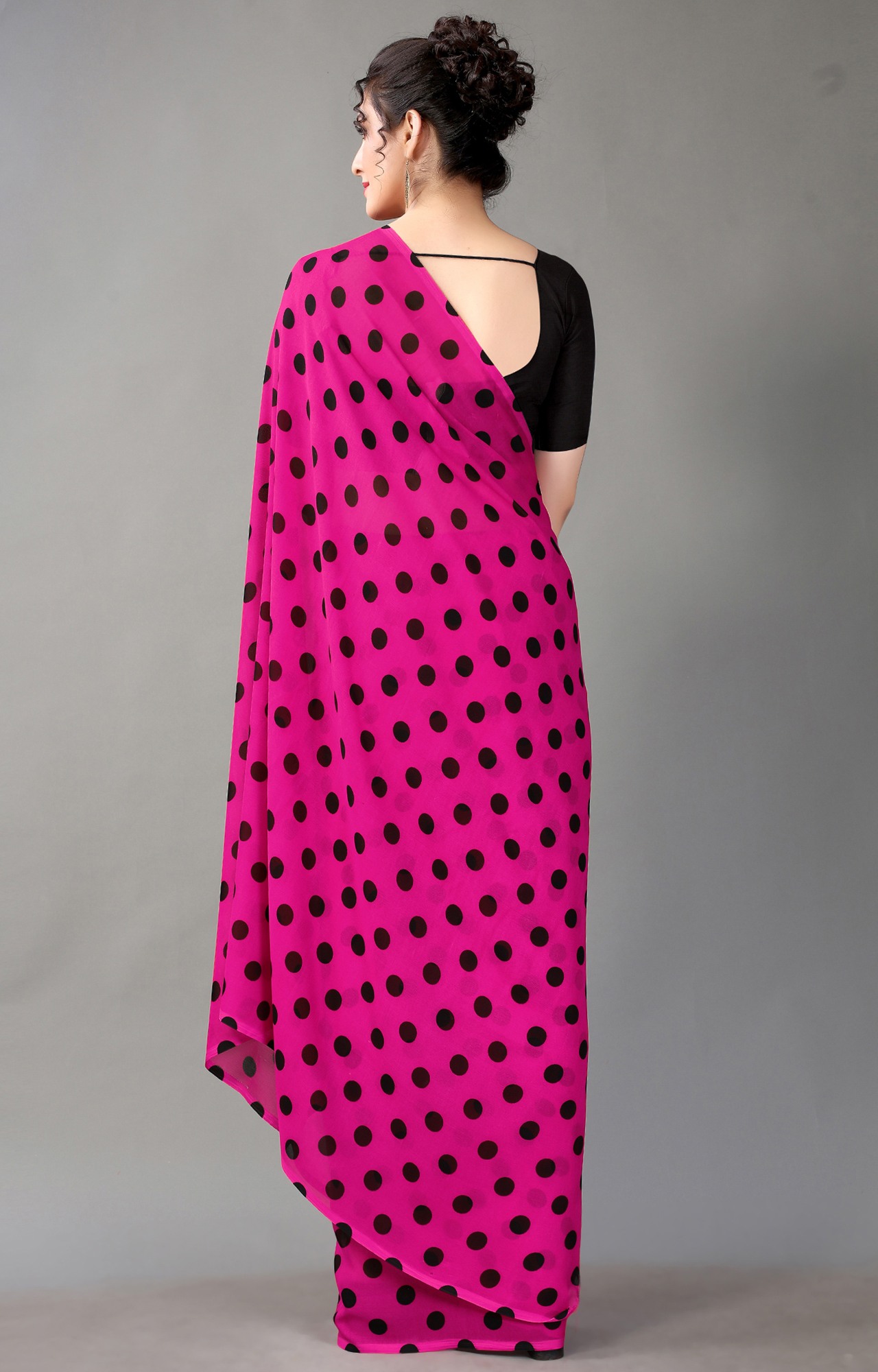 Women's Pink Poly Georgette Polka Dot/Geometric Print Saree-HAL23RYN00043PNK