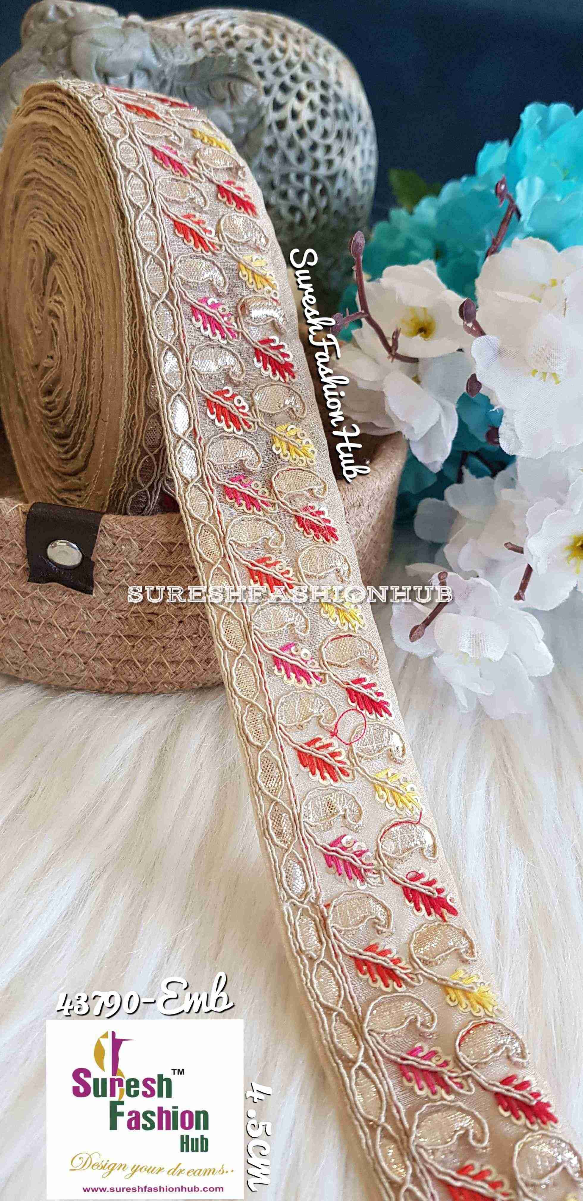 Red And Yellow Threaded Sequenced Mix Designer Trim
