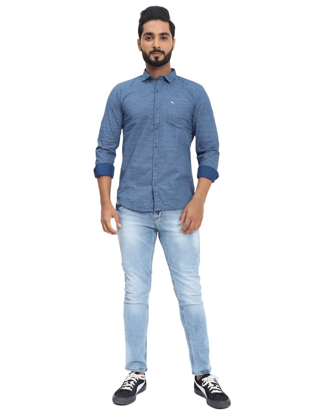 D'cot by Donear Men's Blue Cotton Casual Shirts