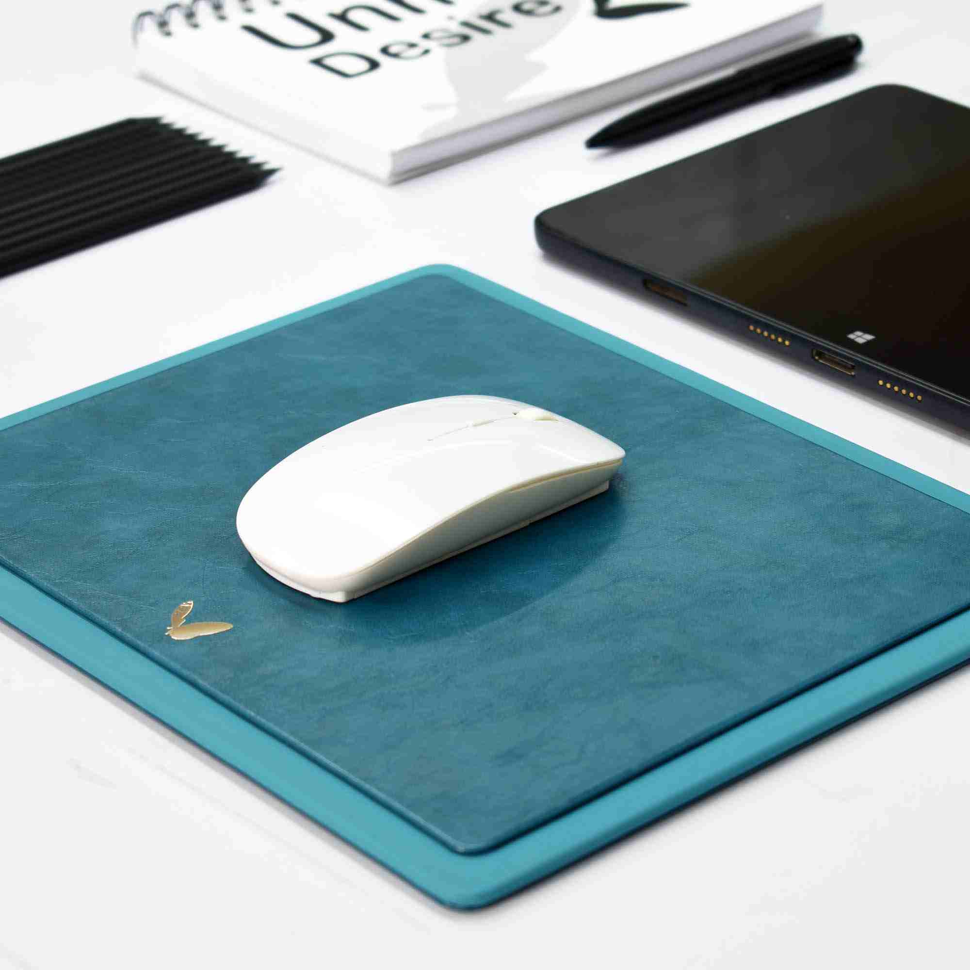 Rectangular Mouse Pad in Faux Leather | Rigid | 11×9 Inches | Moderno | Sea Blue