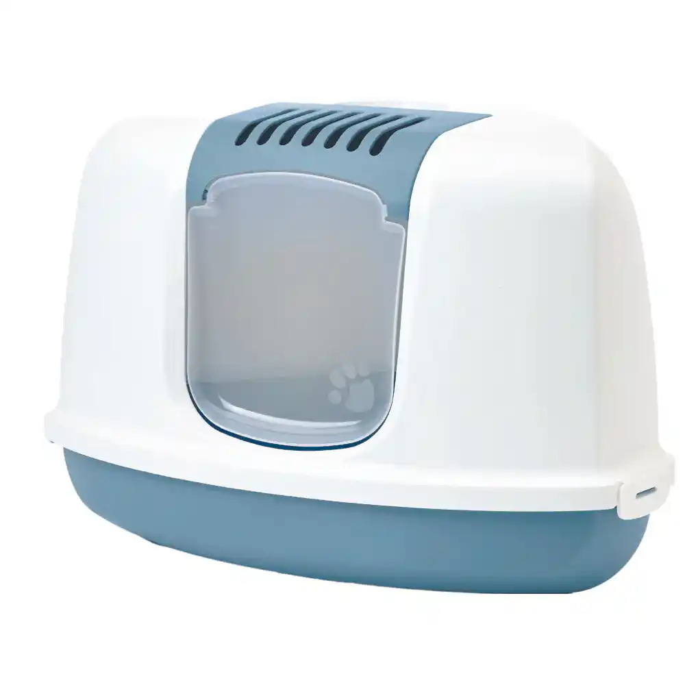 Savic Nestor Corner Cat Litter Box - White/Bluestone - 23 x 18 x 16 inch