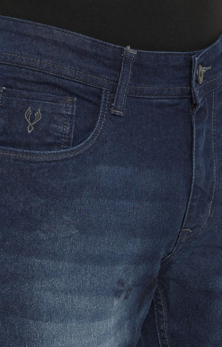 Men's Navy Blue Cotton Straight Jeans