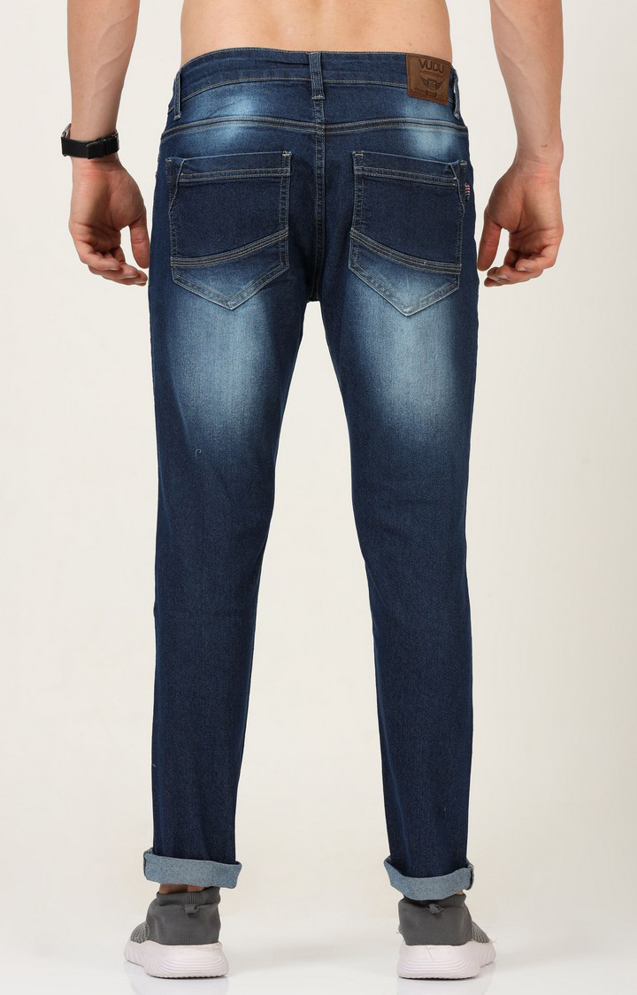Men's Navy Blue Cotton Straight Jeans