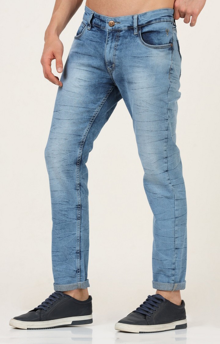 Men's Blue Cotton Straight Jeans