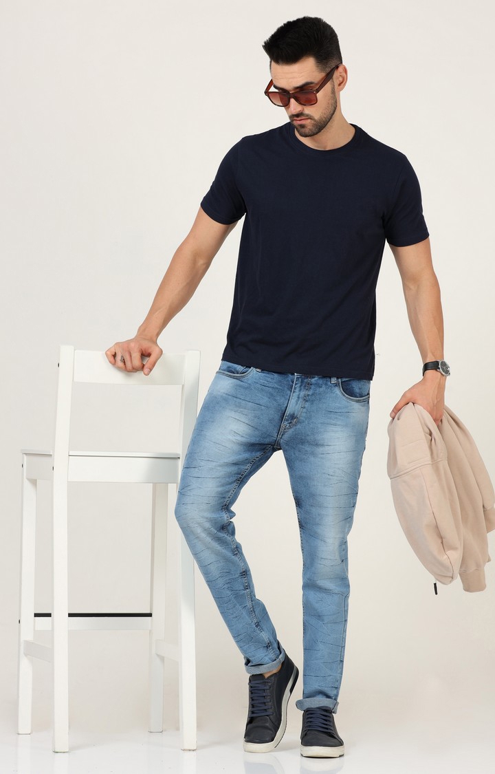 Men's Blue Cotton Straight Jeans
