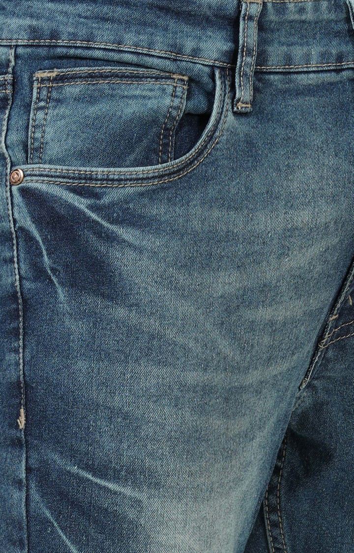 Men's Navy Blue Cotton Slim Jeans