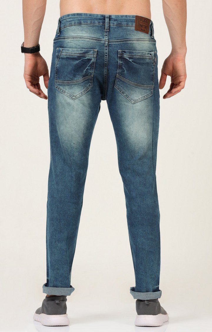 Men's Navy Blue Cotton Slim Jeans