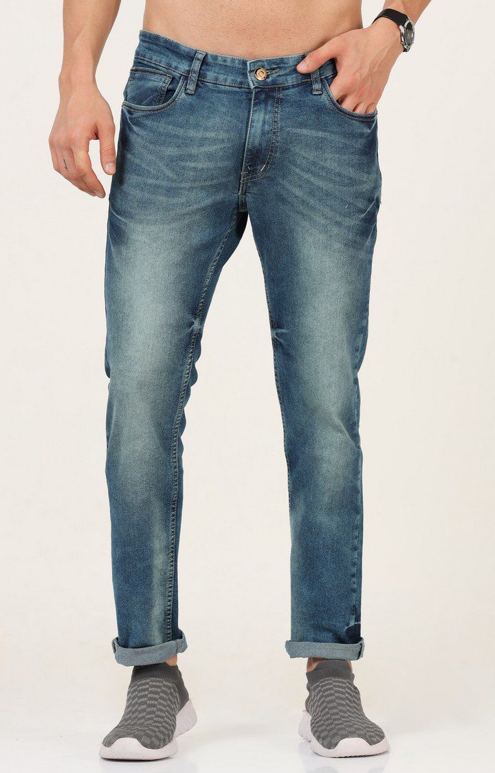Men's Navy Blue Cotton Slim Jeans