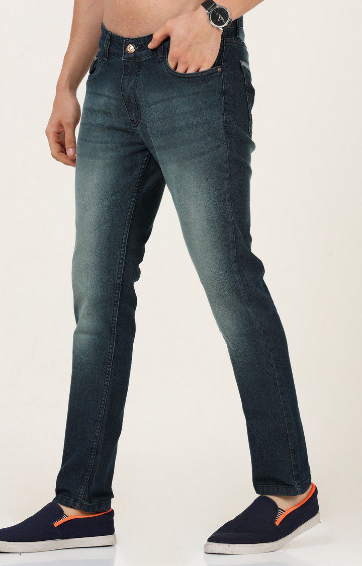 Men's Navy Blue Cotton Straight Jeans