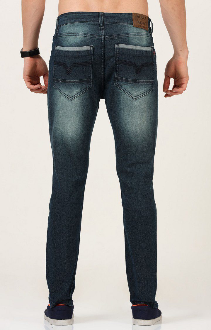 Men's Navy Blue Cotton Straight Jeans