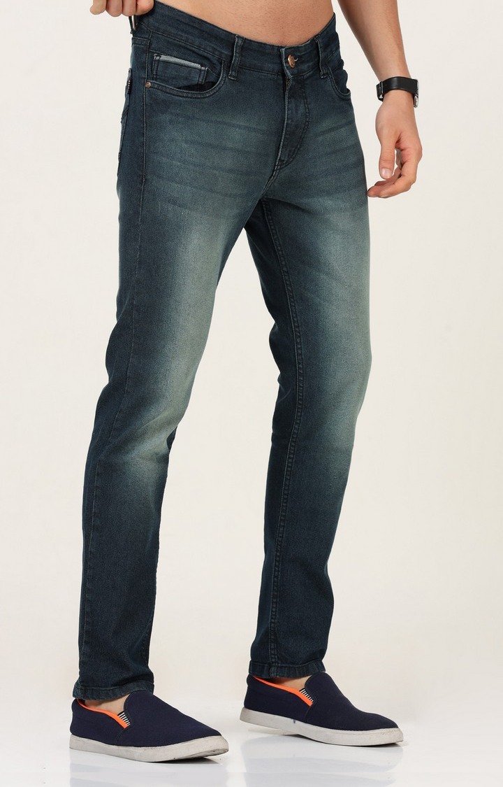 Men's Navy Blue Cotton Straight Jeans