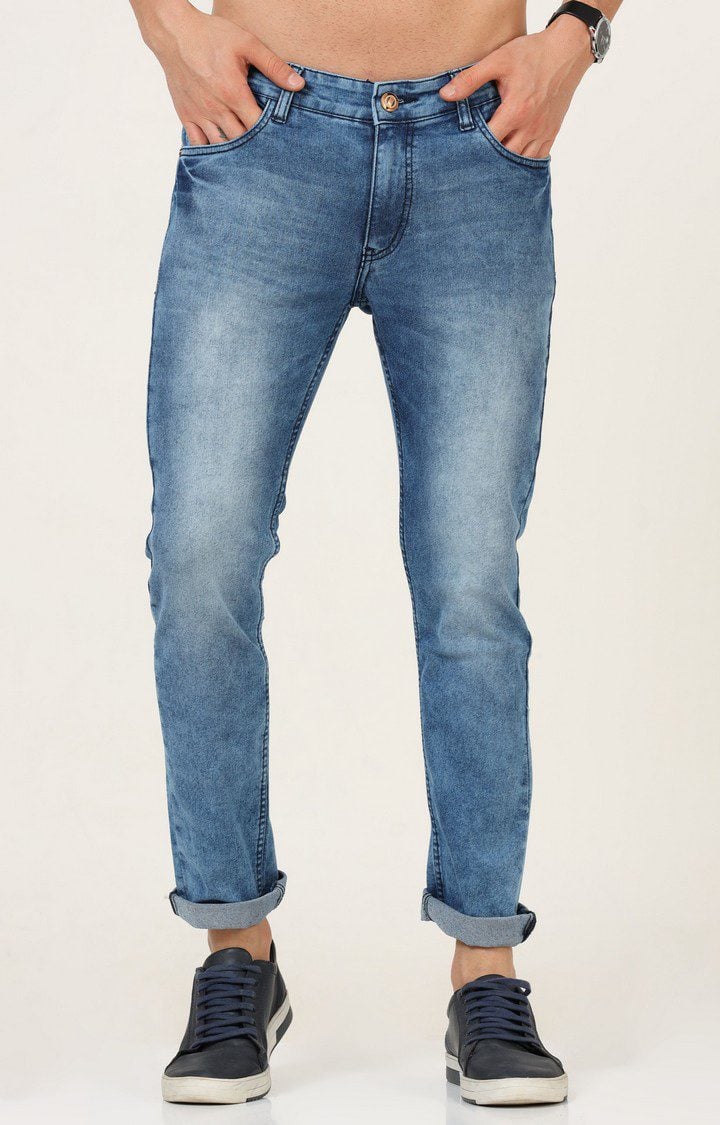 Men's Blue Cotton Slim Jeans