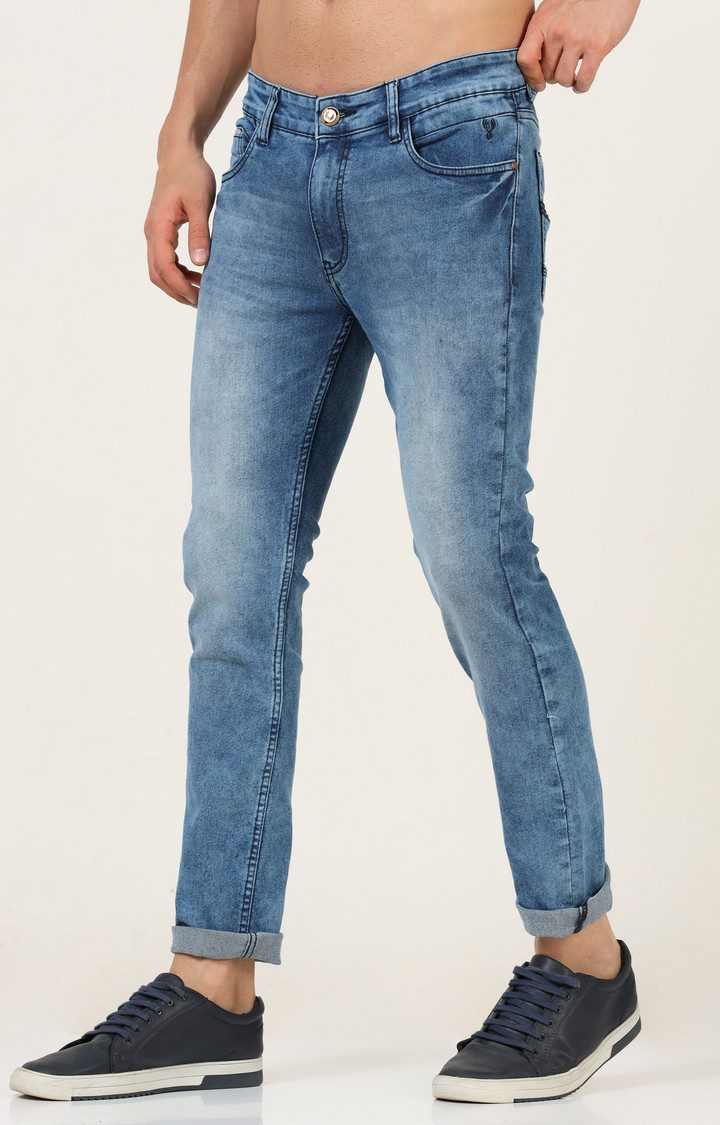 Men's Blue Cotton Slim Jeans