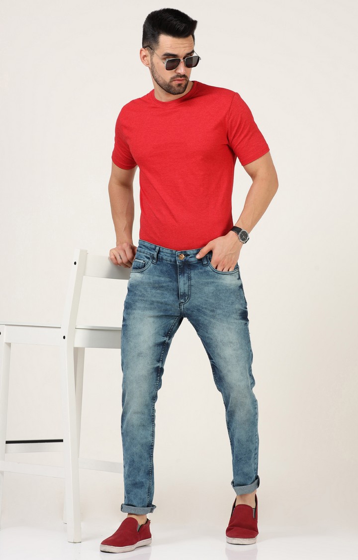 Men's Blue Cotton Slim Jeans