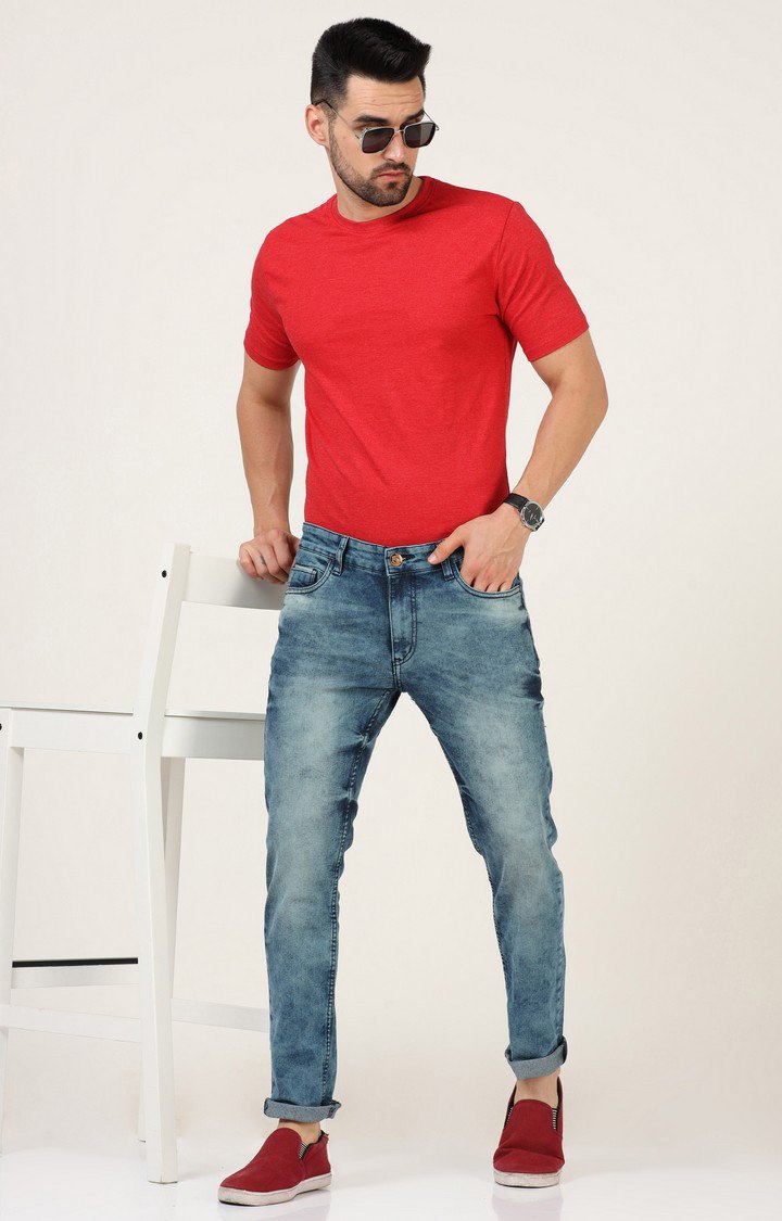 Men's Blue Cotton Slim Jeans