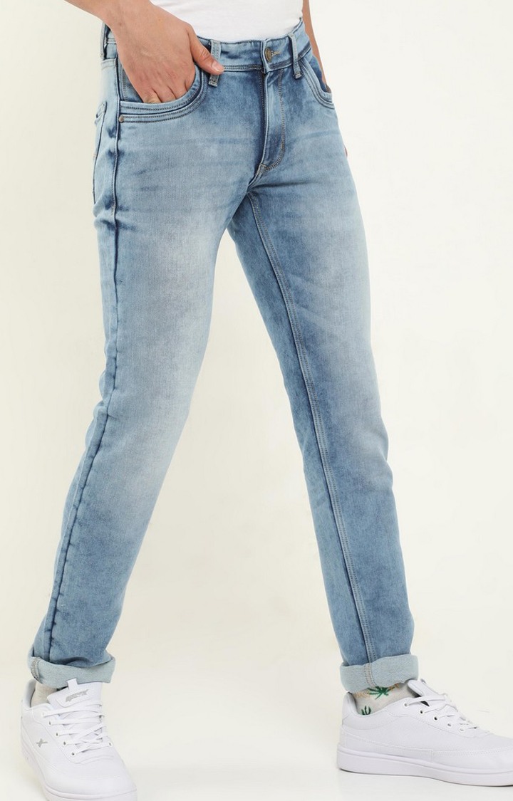 Men's Blue Cotton Slim Jeans