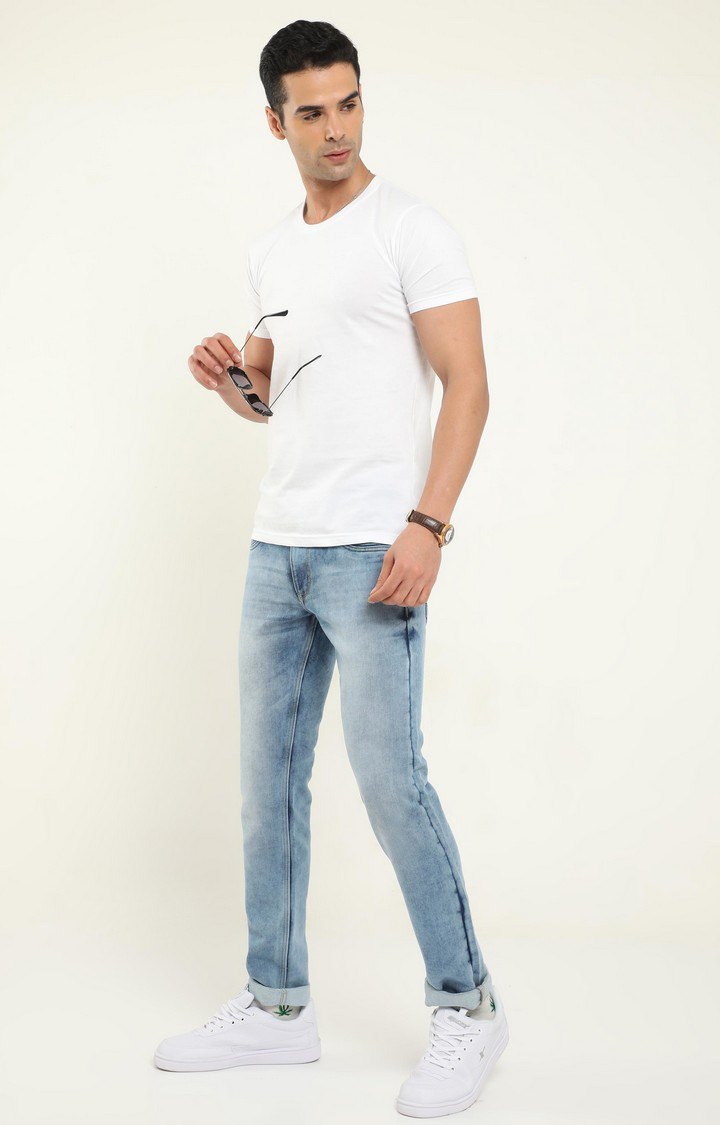 Men's Blue Cotton Slim Jeans