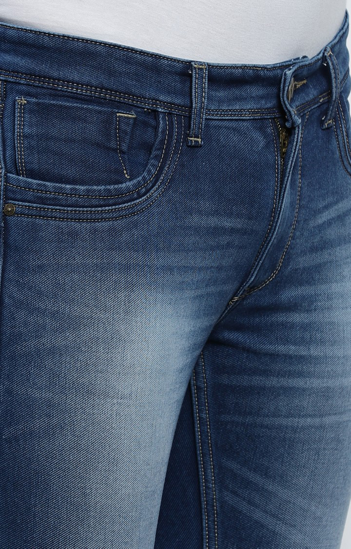 Men's Navy Blue Cotton Slim Jeans