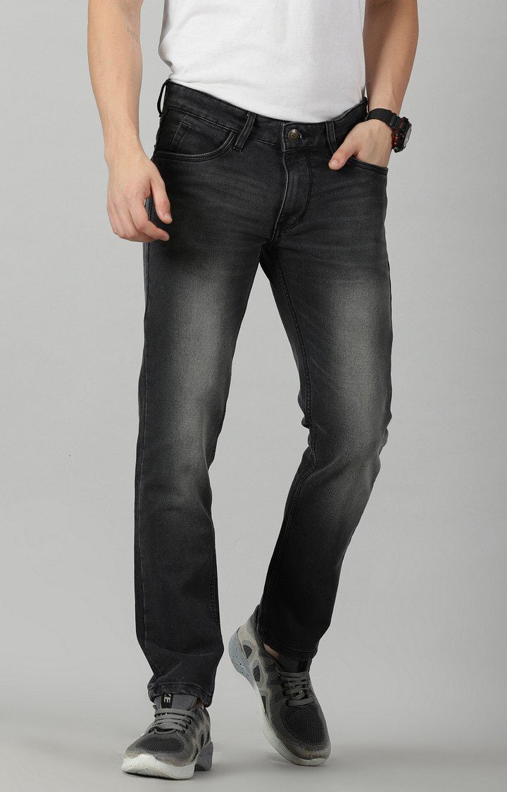 Men's Black Cotton Straight Jeans