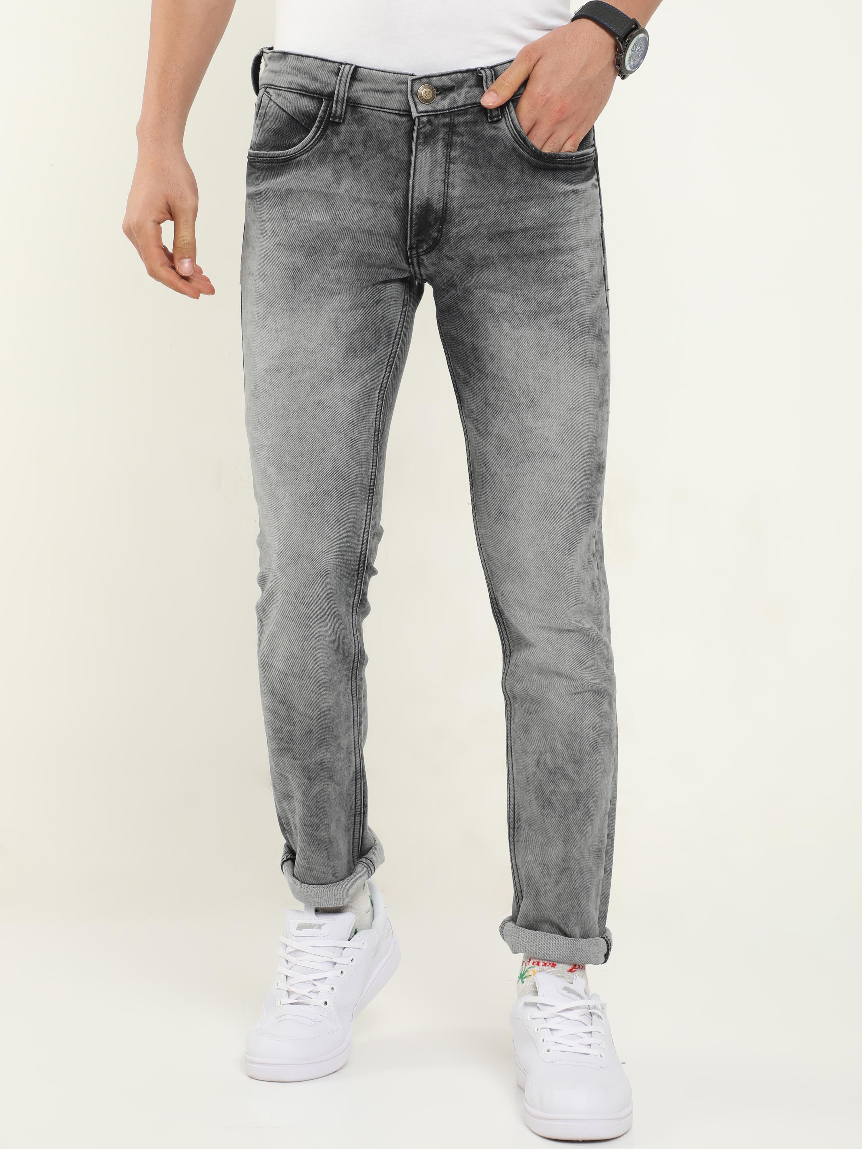 Men's Tie Dye Effect Light Grey Slim Jeans