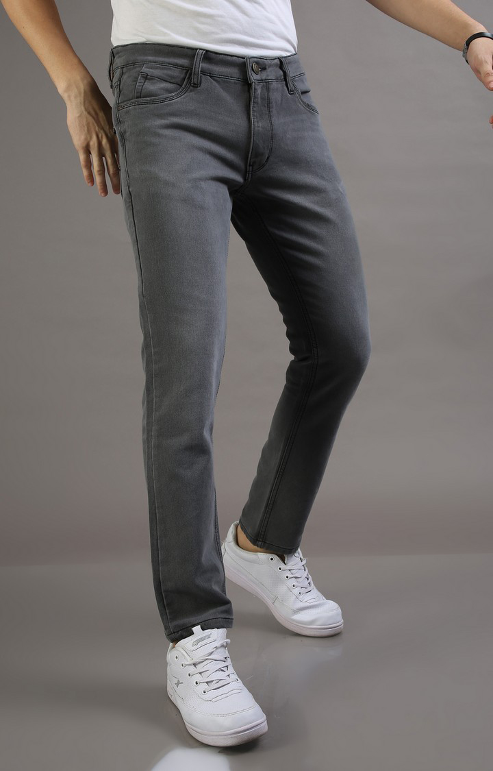 Men's Grey Cotton Straight Jeans