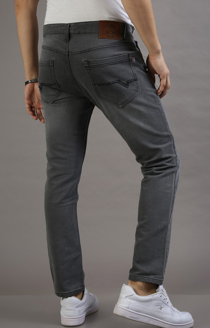 Men's Grey Cotton Straight Jeans